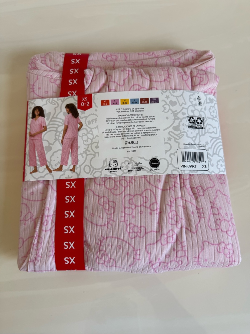 New Hello Kitty Pink Two-Piece Adult Pajama Set - XS - Picture 2 of 2